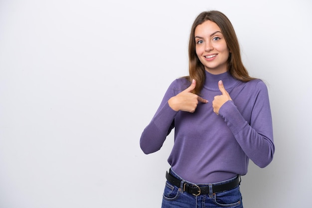 Young caucasian woman isolated on white background with surprise facial expression