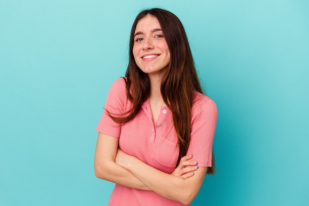 Young caucasian woman laughing and having fun.