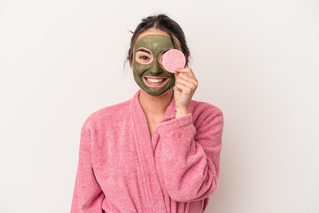 Young caucasian woman wearing a facial mask was isolated on white background