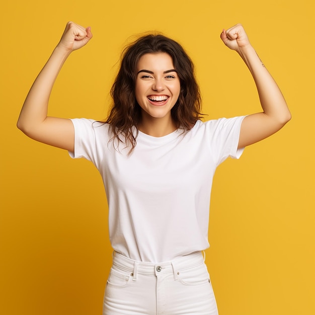 Young caucasian woman in a white blank tshirt