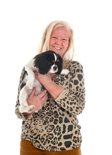 Young cavalier king charles and woman