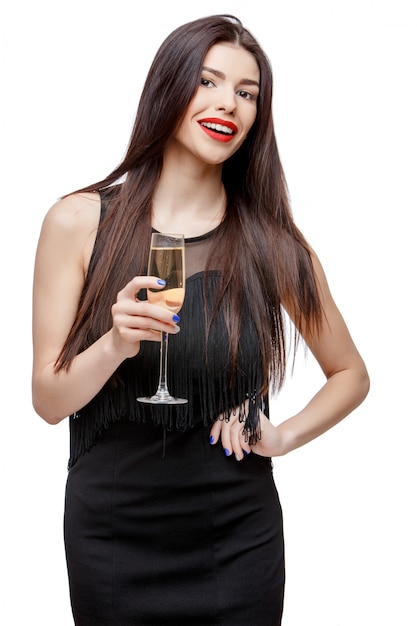 Young celebrating woman black dress