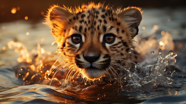 Фото Молодой гепард плавает в воде