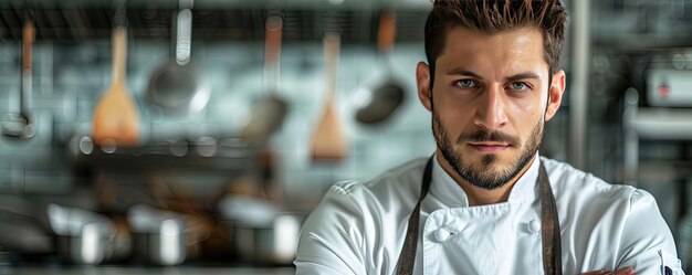 Photo young chef in apron with knife