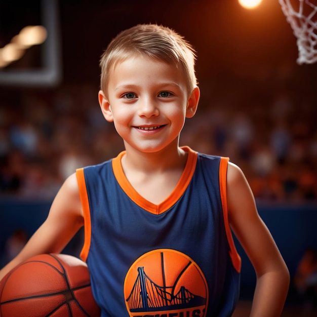 Photo young child basketball player cheerful happy sports competitor