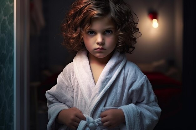 Young Child in Bathrobe Generative Ai