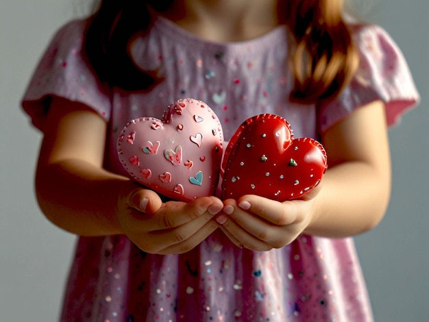 Photo young child holding 3d heart shape