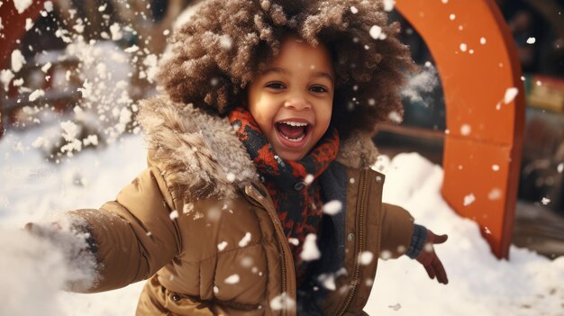 a young child is playing in the snow