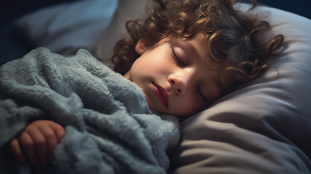 A young child sleeping in bed ai