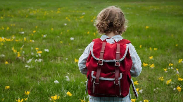 Young child with a backpack behind