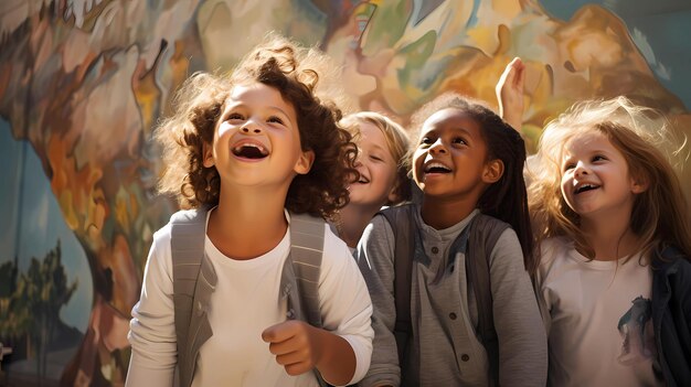 young children create a mural