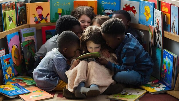 Photo young childrens on floor reading