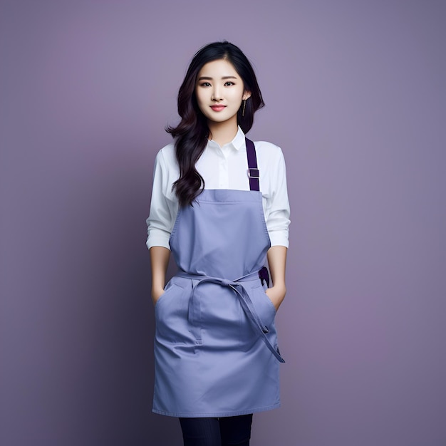 a young Chinese woman in a light work apron a female person at work a 20yearold girl