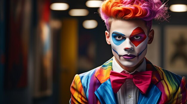 Foto giovane clown con la faccia dipinta