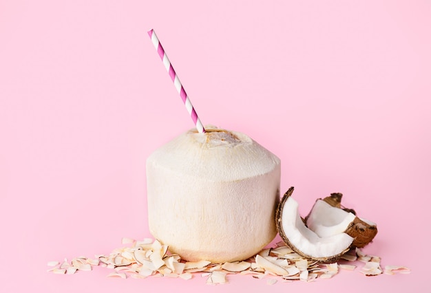 Young coconut with straw on color