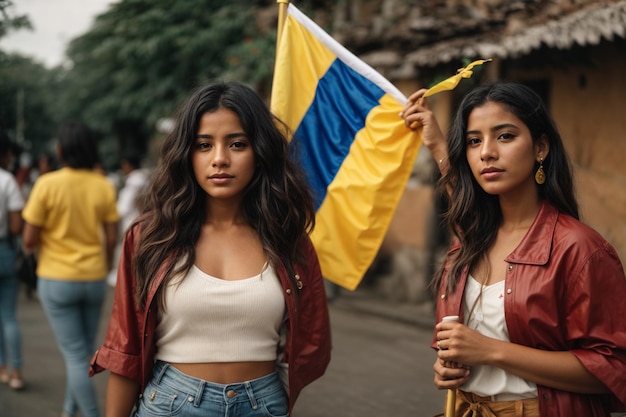 Young Colombia women holding Colombia flag Colombia independence day