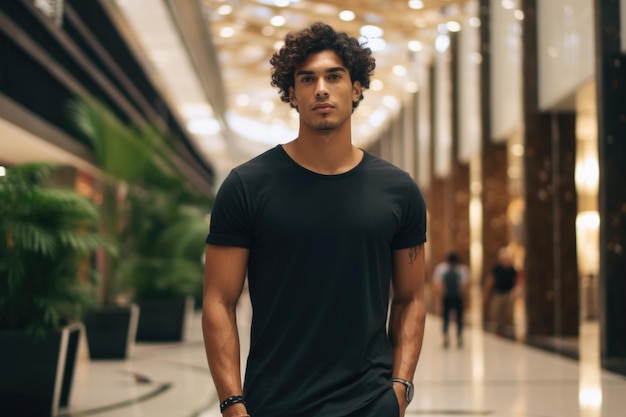 Premium Photo | A young Colombian man in a black Tshirt at the mall