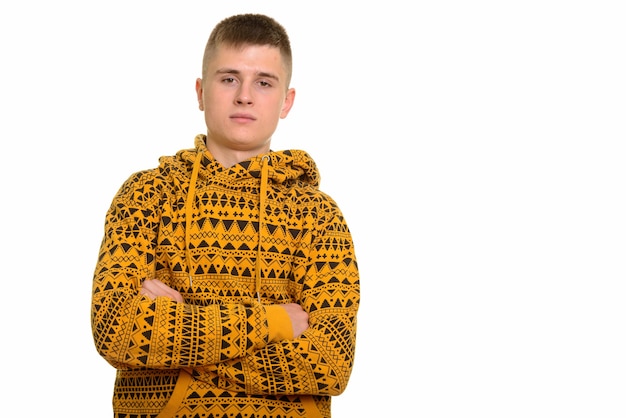 Young confident Caucasian man with arms crossed