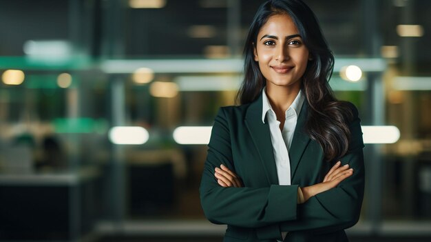 Photo young confident smiling indian business woman leader successful entrepreneur professional company