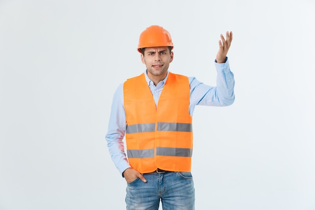 Young construction worker with expression