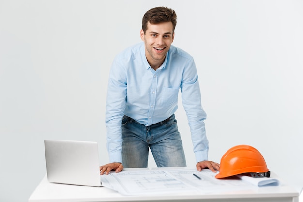 Young construction worker with expression