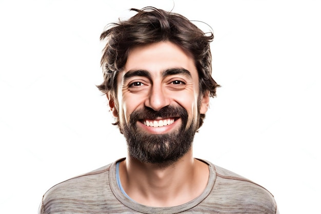 Young cool man with beard and moustache studio shot over white background