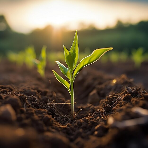 Young corn seedling growing in the Field