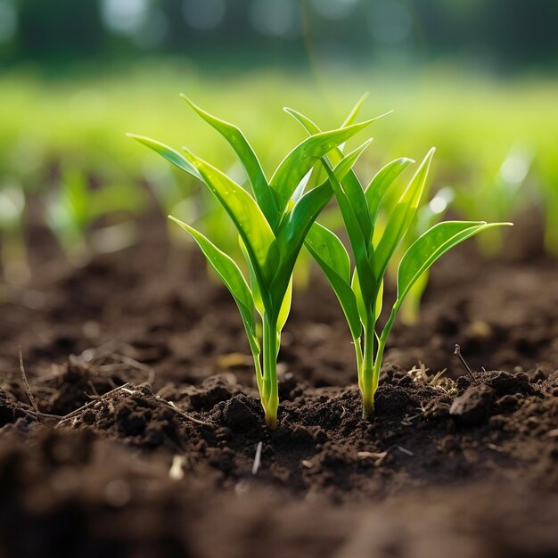 Young corn seedling growing in the Field