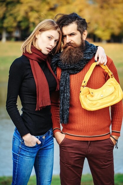 Young couple in autumn park