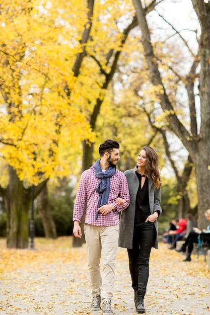 Young couple in the autumn park