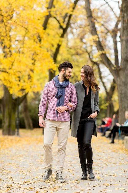 Young couple in the autumn park