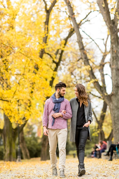 Young couple in the autumn park