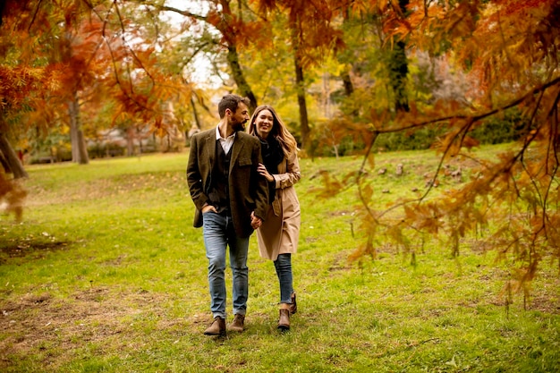 Young couple in the autumn park