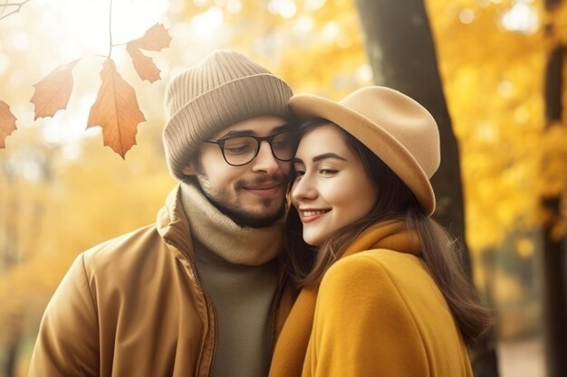 Young couple autumn Smile fun date Generate Ai