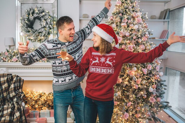 A young couple celebrating the holiday at home