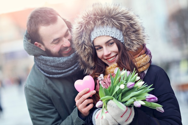 young couple dating in the city