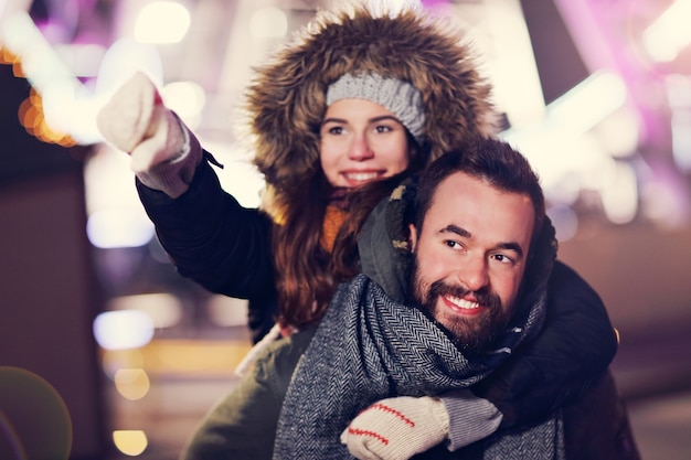 young couple dating in the city