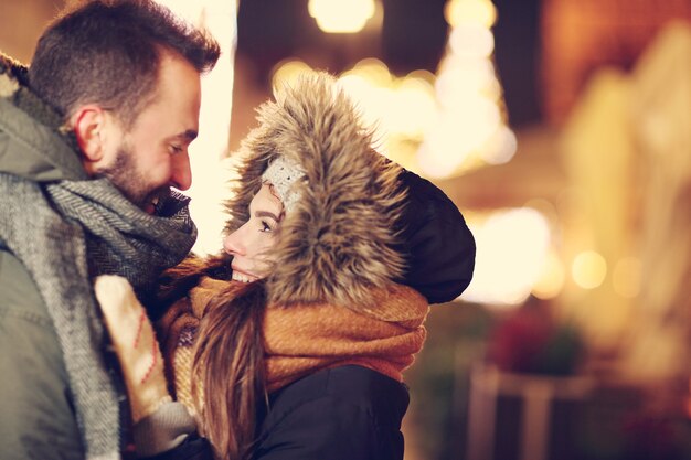 young couple dating in the city