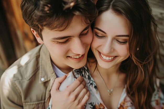 Photo young couple embracing in tender moment