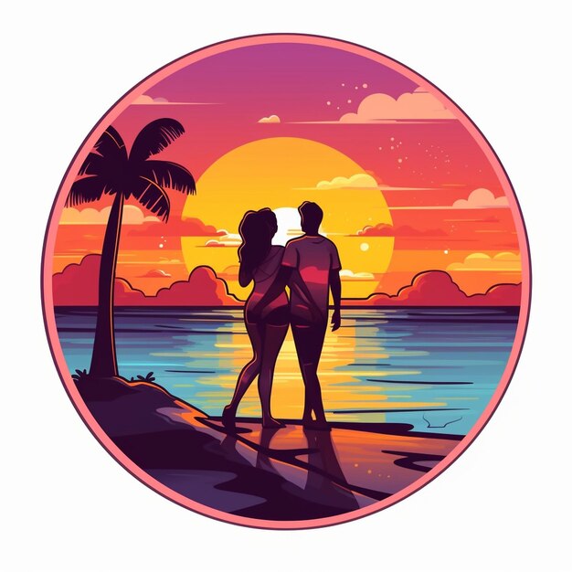 Photo young couple embracing watching sunset on beach