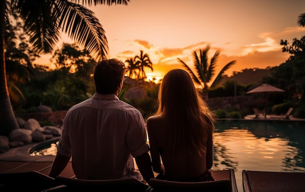 Young couple enjoy the sunset review Generative AI