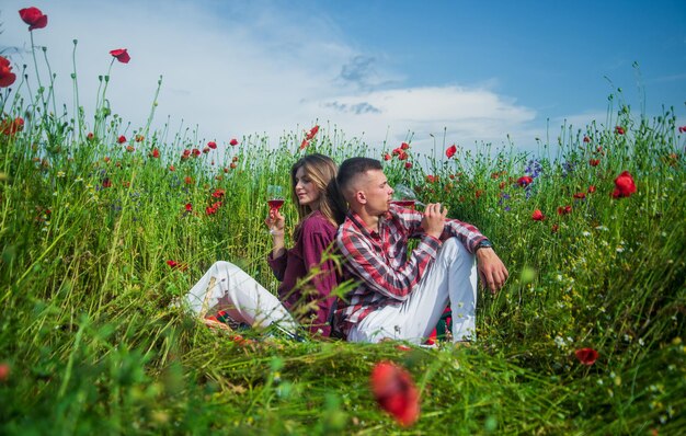 Young couple enjoying the time together in the red meadow romance