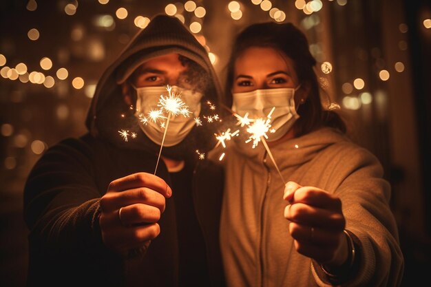 A Young Couple in Face Masks Amidst the Pandemic