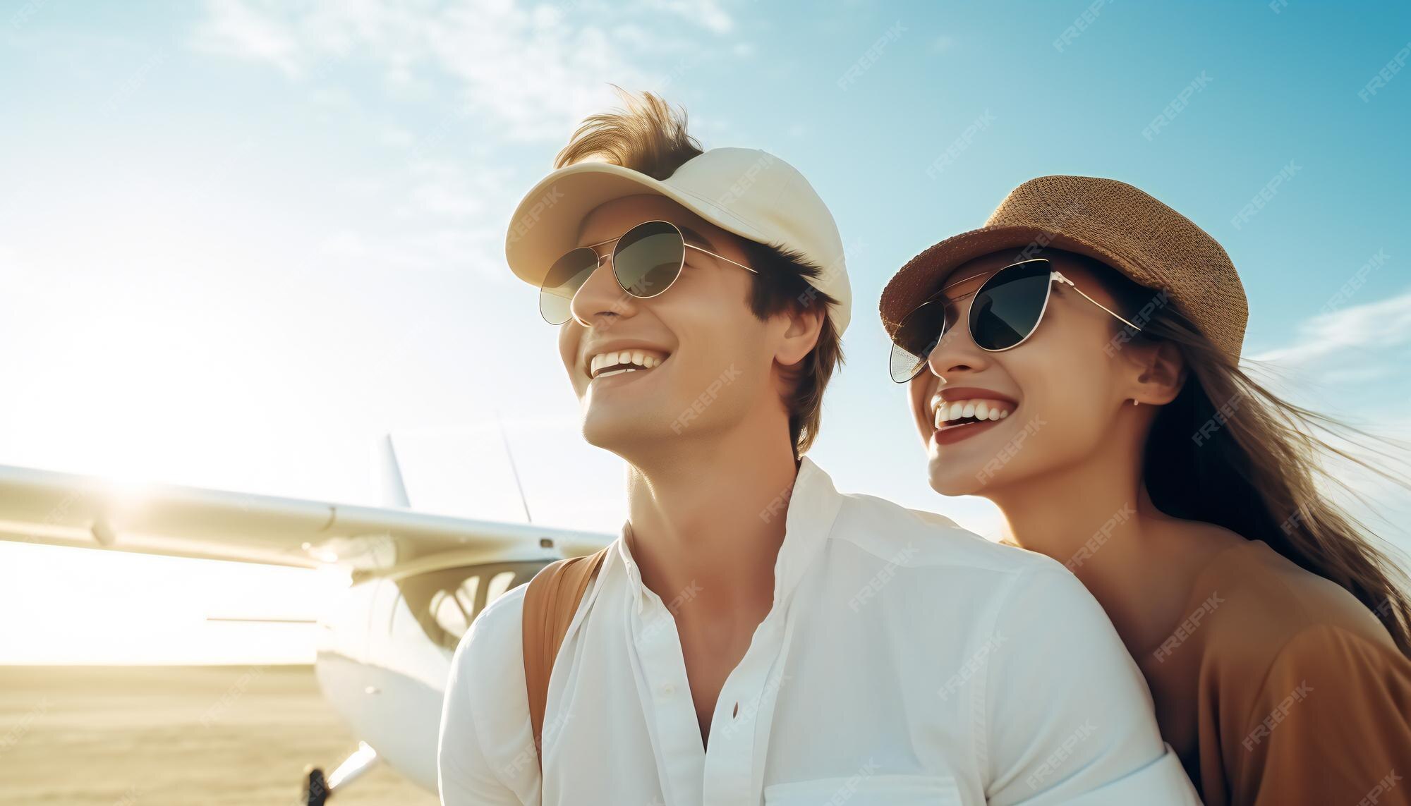  Premium AI Image | young couple flying small airplane