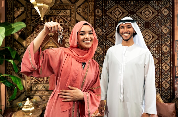 Young couple from Emirati spending time in a cafe