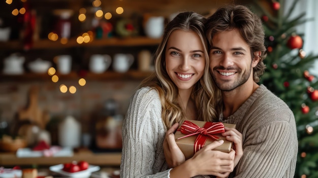 young couple giving valentine gifts inside the house