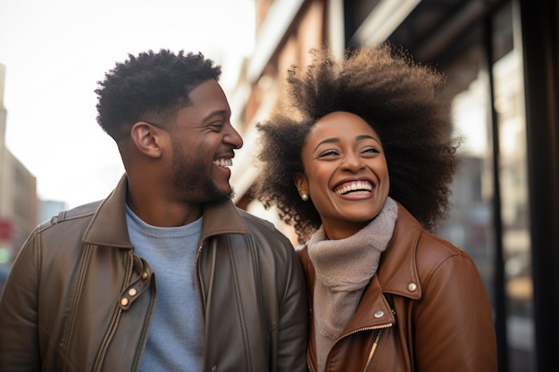 Photo young couple happy expression outdoors in a city ai generated