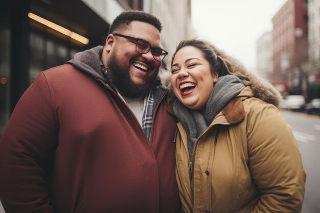 young couple happy expression outdoors in a city ai generated