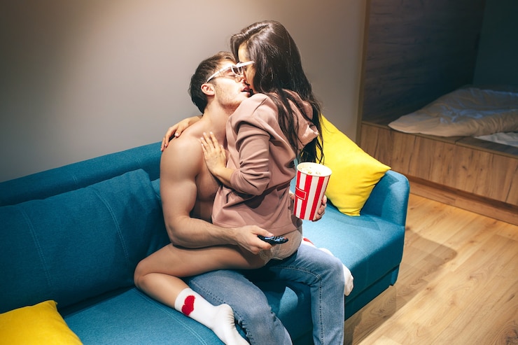 Photo young couple have intimacy in kitchen in night