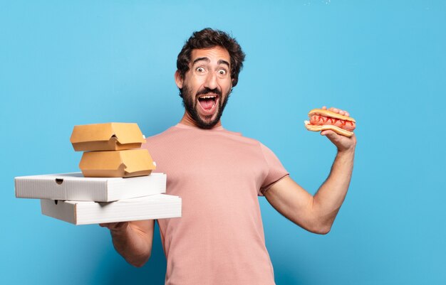 Young couple having take away fast food to home